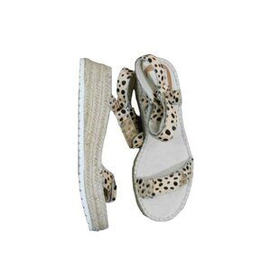 Dolce Vita Size 8.5 Leopard Real Fur Ponyhair Strappy Low Platform Sandals Shoes